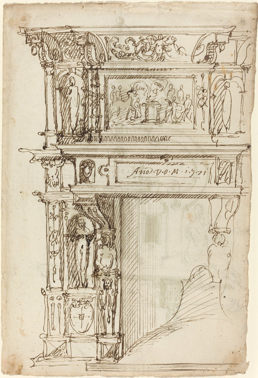 Chimenea Palaciega con una Escena de Sacrificio Antiguo [recto] de German or Austrian 16th Century