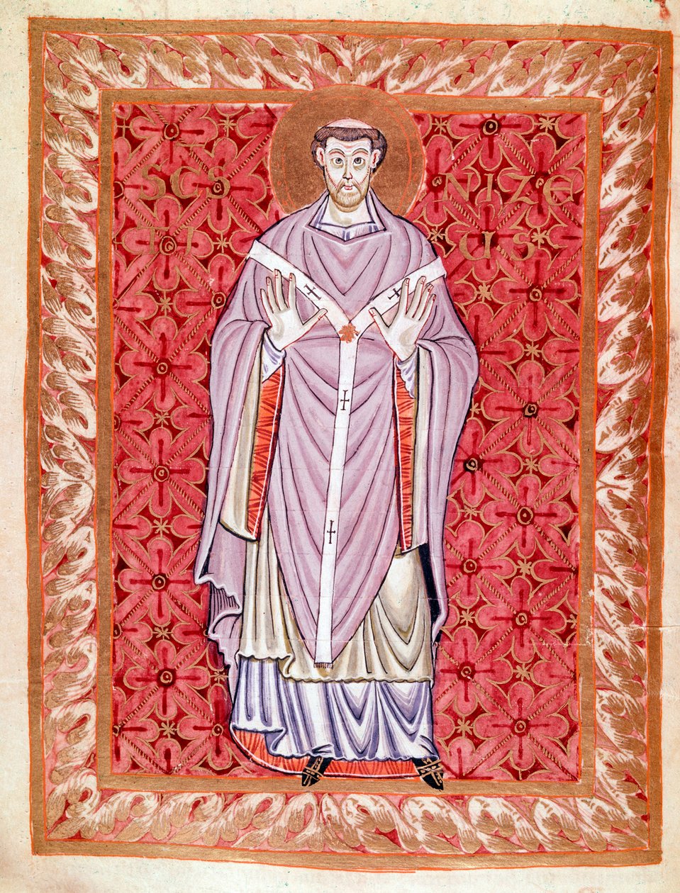 Representación de San Nizier de Lyon (513-573) Miniatura del Códice de Egberto (Codex Egberti) por la escuela de Reichenau, alrededor de 980 de German School