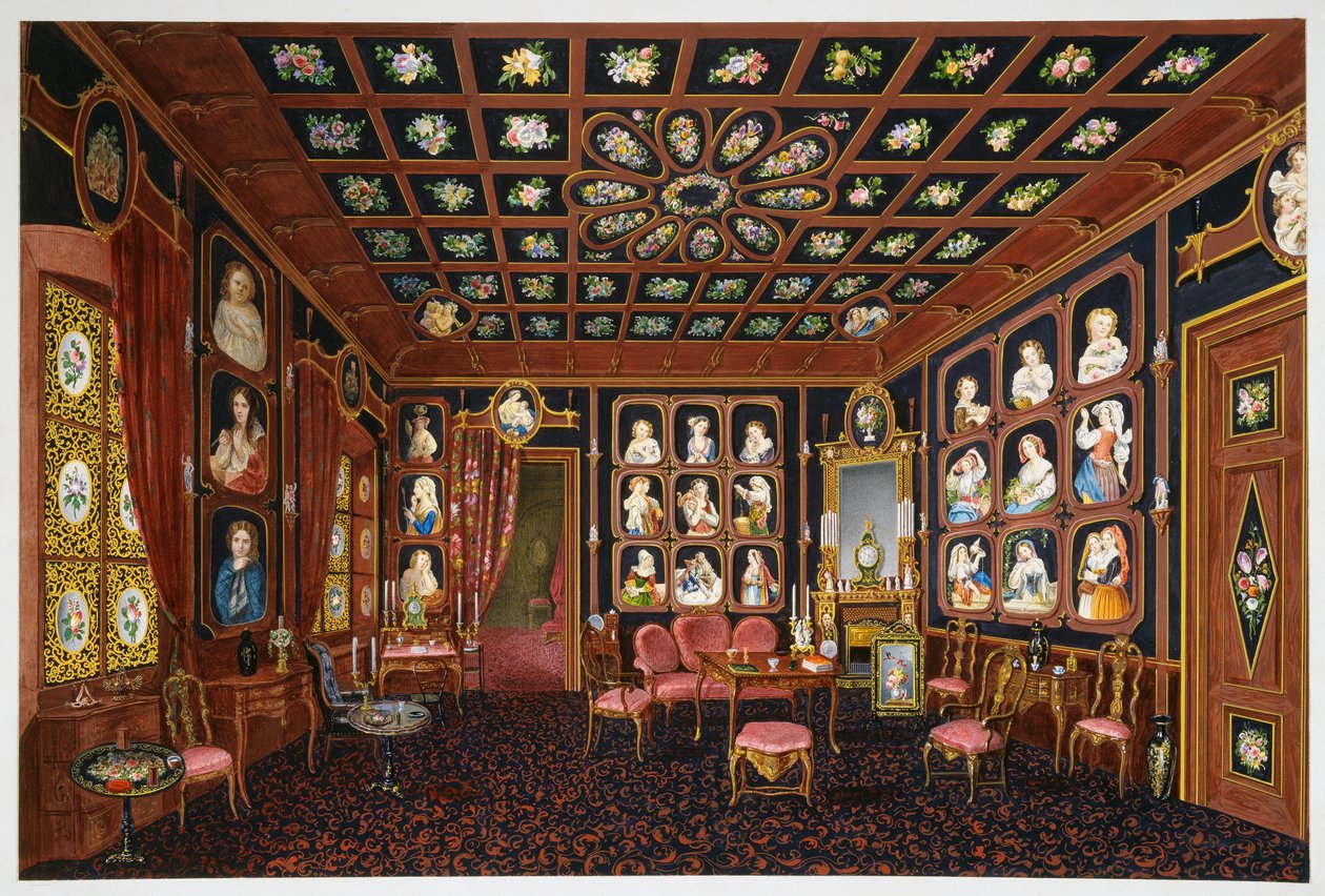 Salón de conversación en Villa Lazarovich, residencia en Trieste de Maximiliano de Habsburgo (1832-1867), temple de Germano Prosdocimi de Germano Prosdocimi