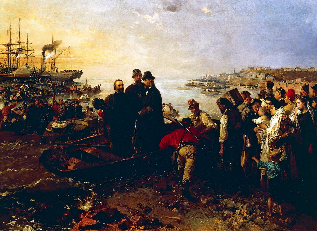 Embarque de los mil en Quarto, hacia 1860, de Gerolamo Induno (1825-1890), óleo sobre lienzo de Gerolamo Induno