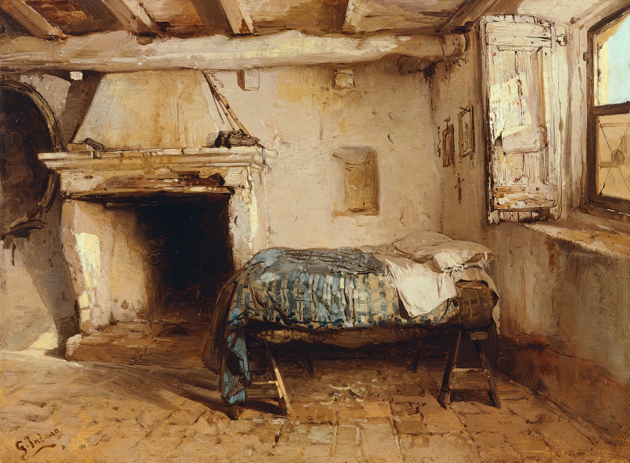Interior rústico, de Gerolamo Induno (1825-1890), óleo sobre madera, 27,5 x 37,7 cm. de Gerolamo Induno