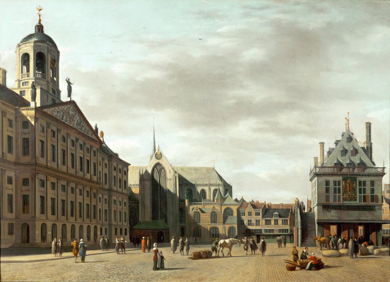 La calle Dam y el nuevo Ayuntamiento de Ámsterdam, Países Bajos ... de Gerrit Adriaensz Berckheyde