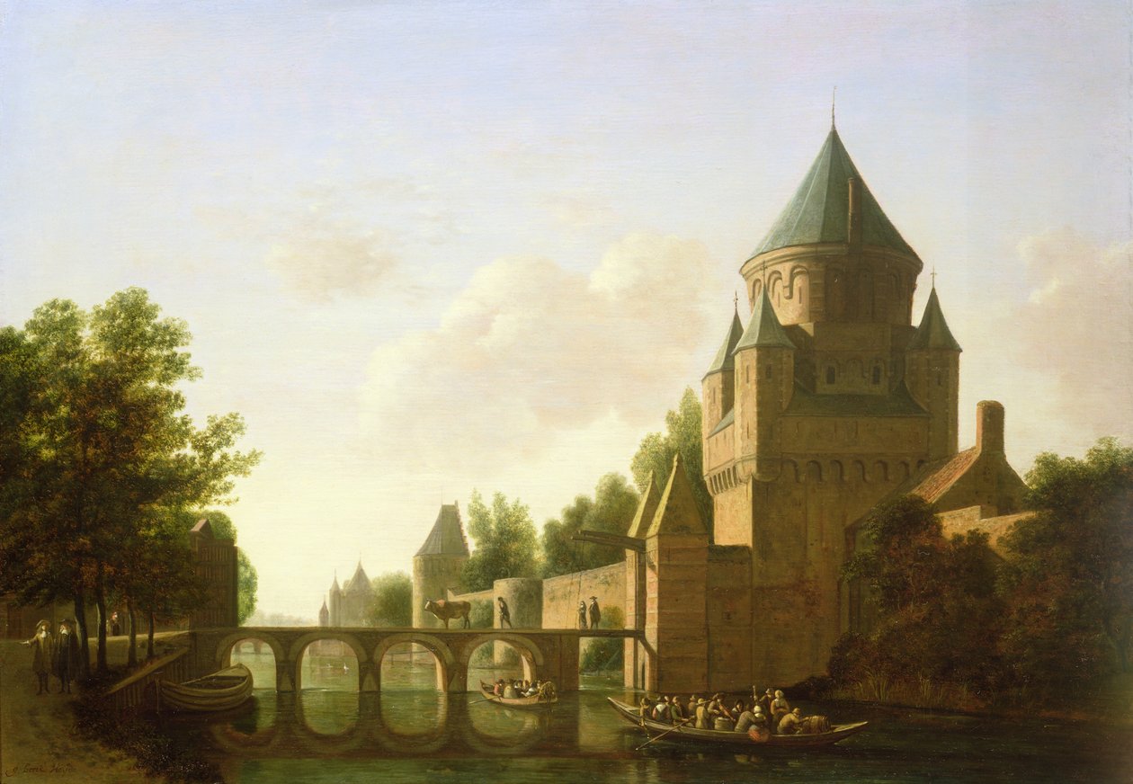 Vista Nocturna de la Kleine Houtpoort en Haarlem de Gerrit Adriaensz Berckheyde