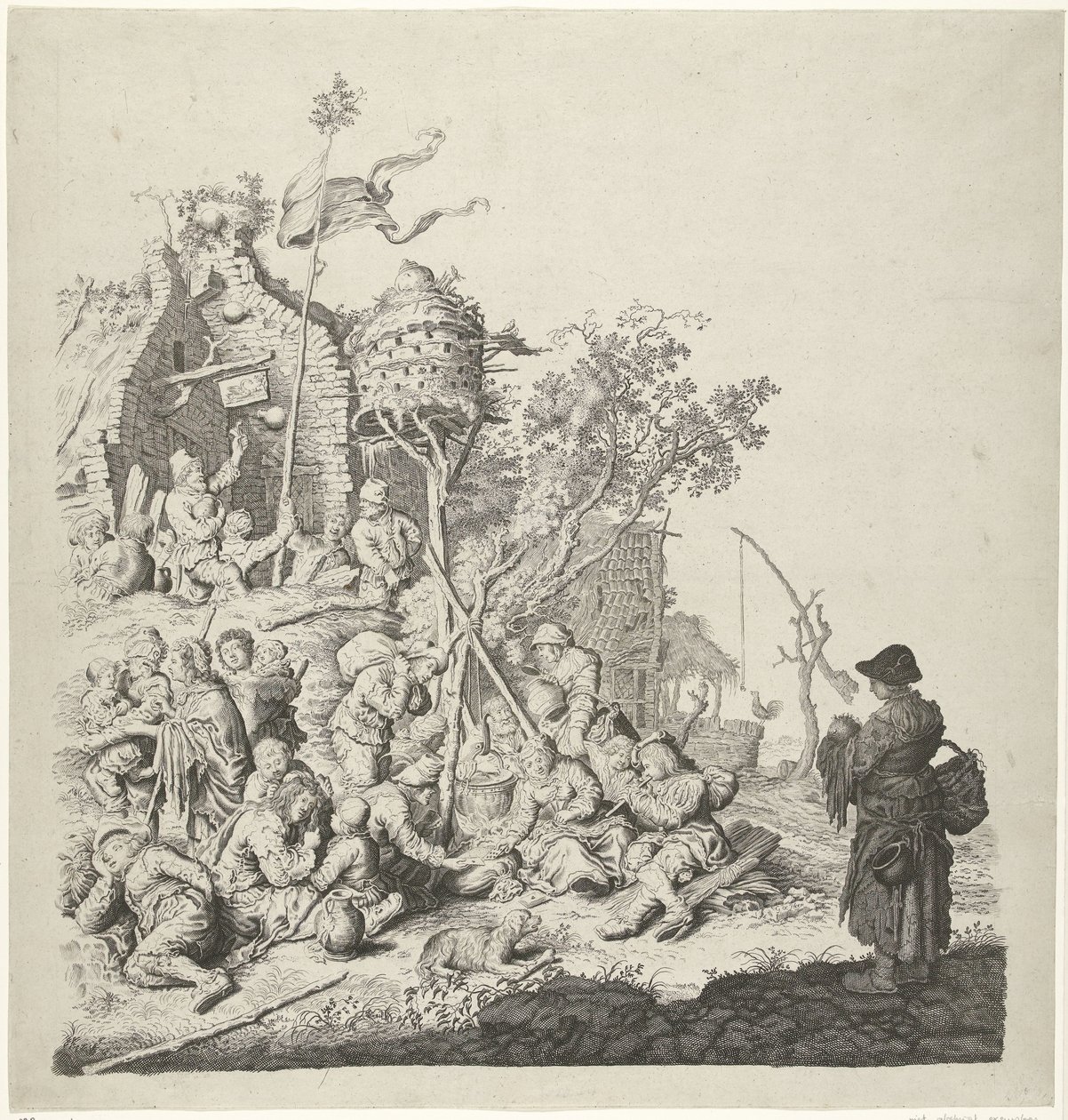 Grupo de gitanos en una posada con palomar de Gerrit Adriaensz. de Heer