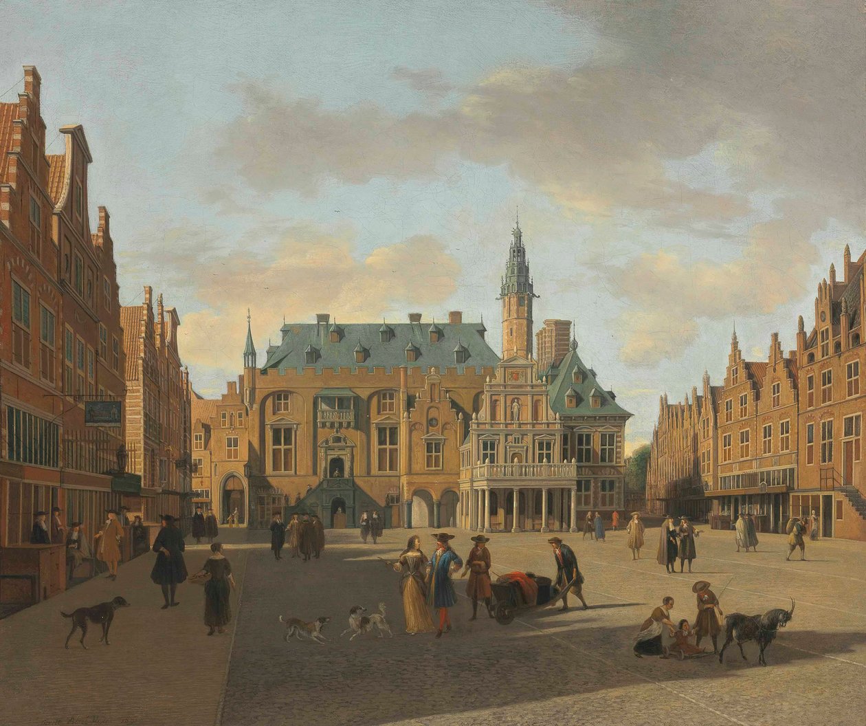 La Grote Markt y el Ayuntamiento de Haarlem, vistos desde el este de Gerrit Adriaenszoon Berckheyde