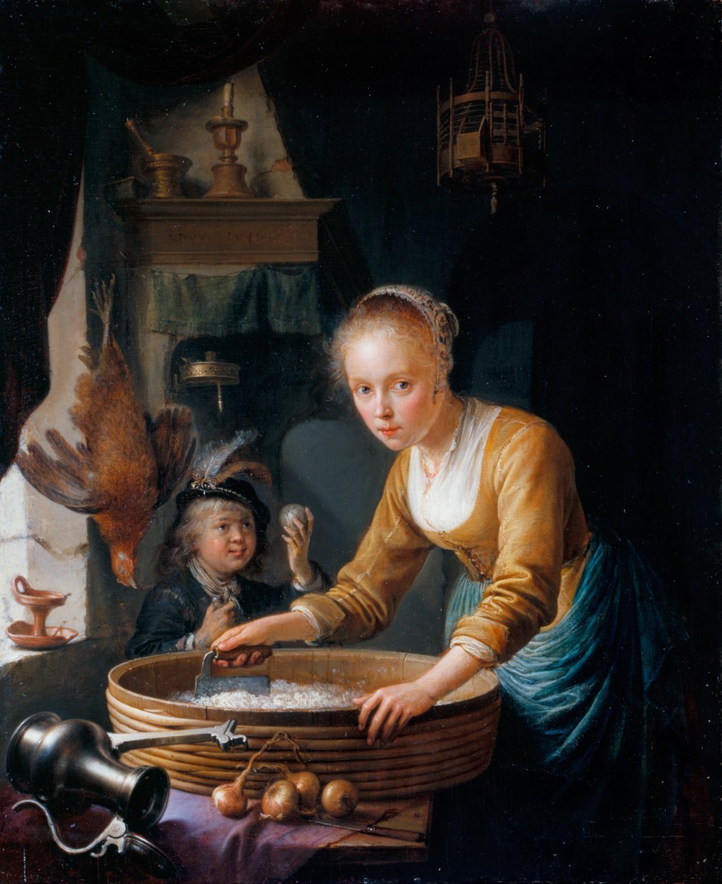 Chica picando cebollas de Gerrit Dou