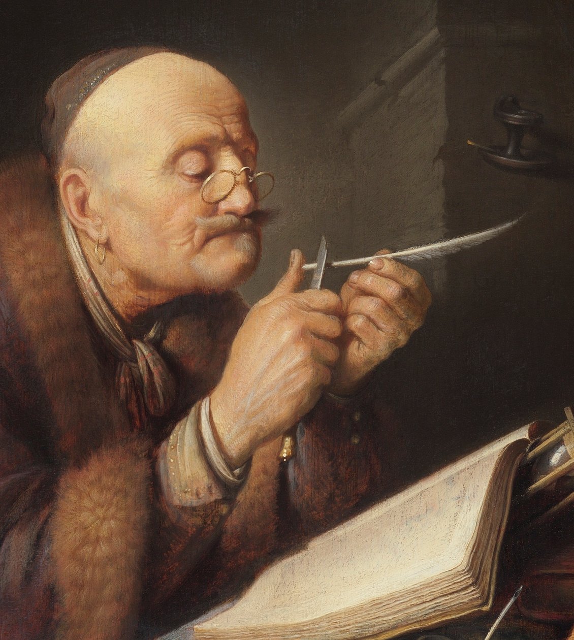 Un erudito afila su pluma de Gerrit Dou