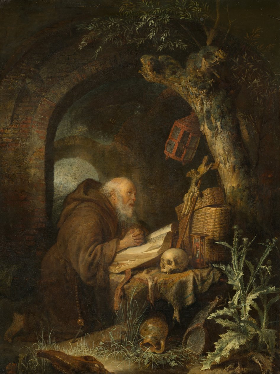 El ermitaño, 1670 de Gerrit Dou