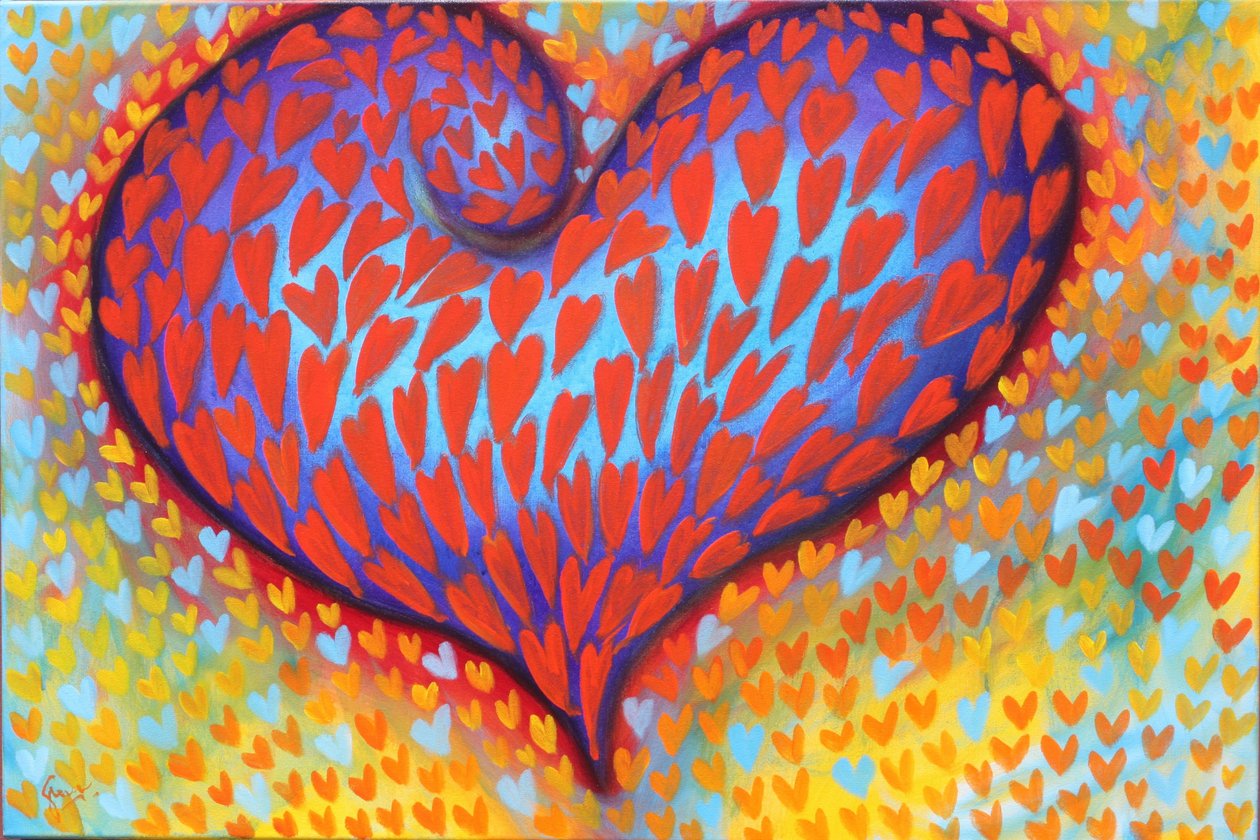 Corazones de confeti, 2023 (acrílico sobre lienzo) de Gerrit Greve