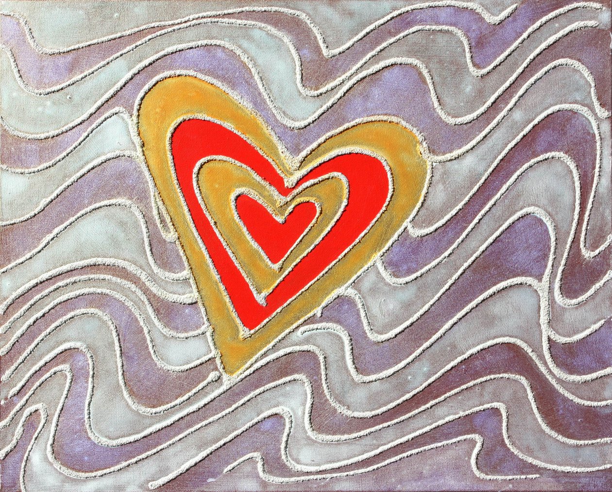 Corazón en las olas; c 2013 (arena y acrílico sobre lienzo) de Gerrit Greve