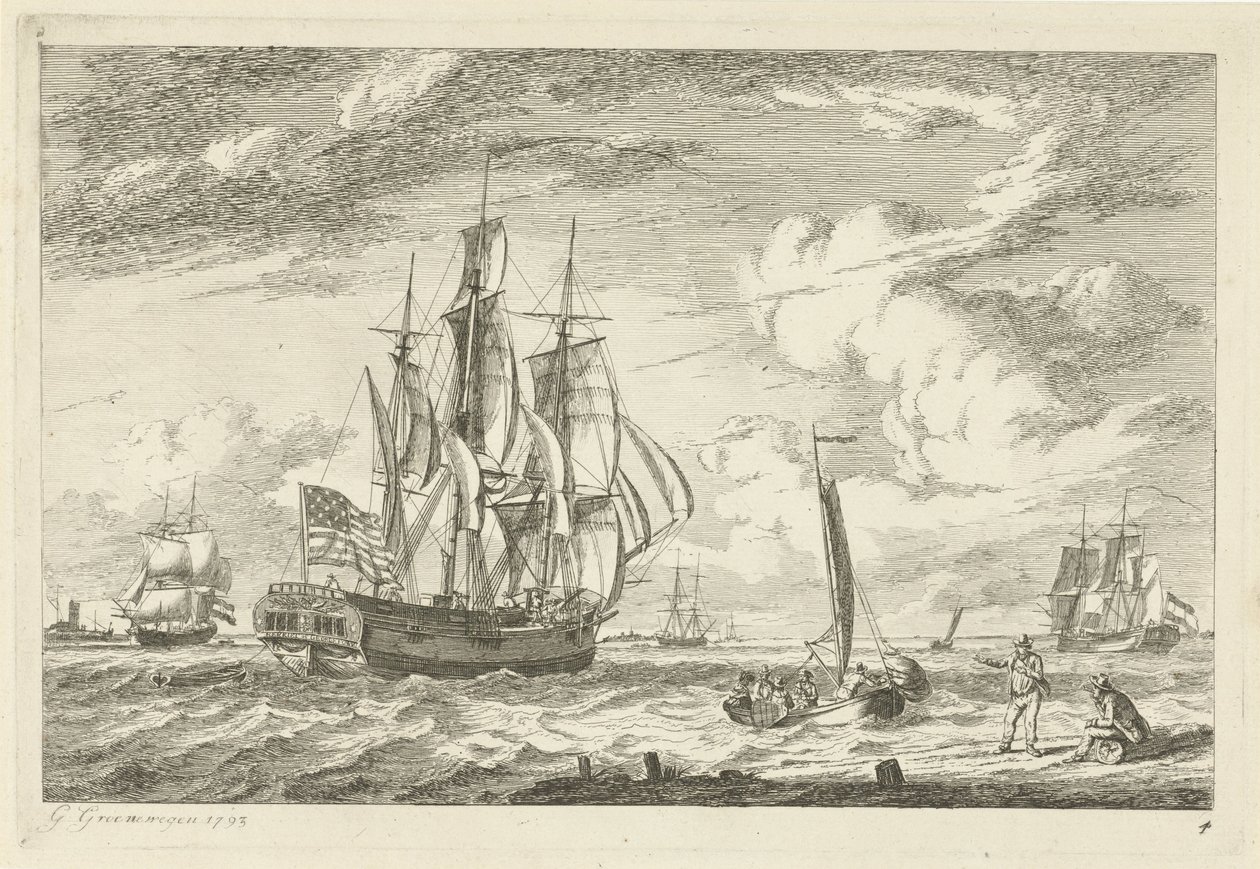 Barcos estadounidenses de tres mástiles y otros Varios barcos (título de la serie) de Gerrit Groenewegen