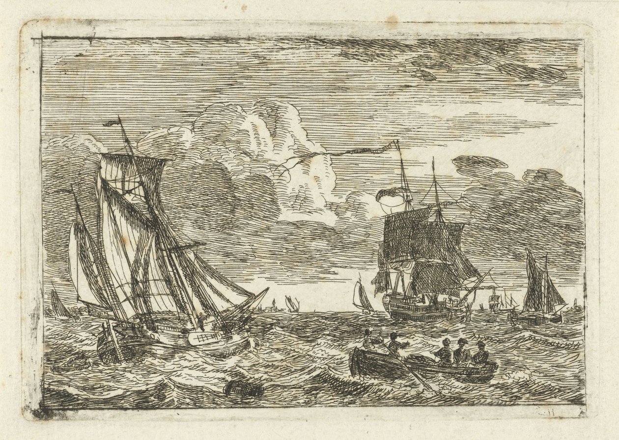 Varios veleros y una balandra en el mar de Gerrit Groenewegen
