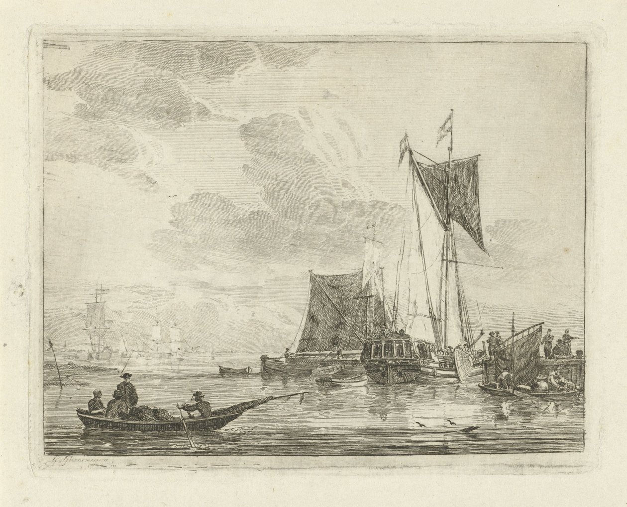 Barcos en un embarcadero Paisajes marinos con barcos (título de la serie) de Gerrit Groenewegen