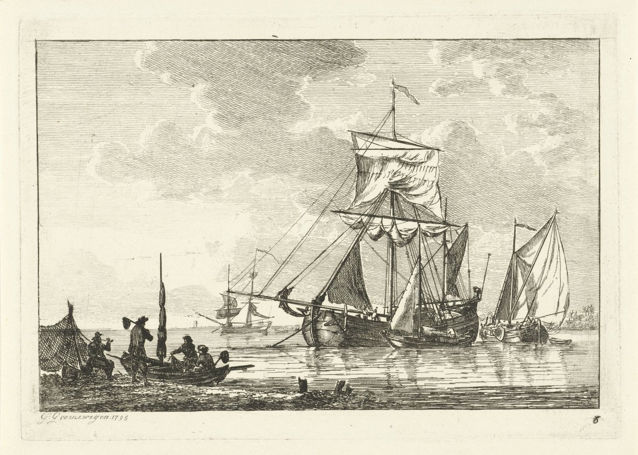 Cuatro veleros en aguas tranquilas Varios barcos en el agua (título de la serie) de Gerrit Groenewegen
