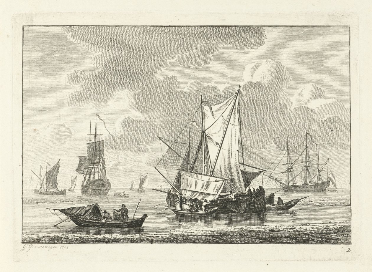 Seascape con varios barcos Varios barcos en el agua (título de la serie) de Gerrit Groenewegen