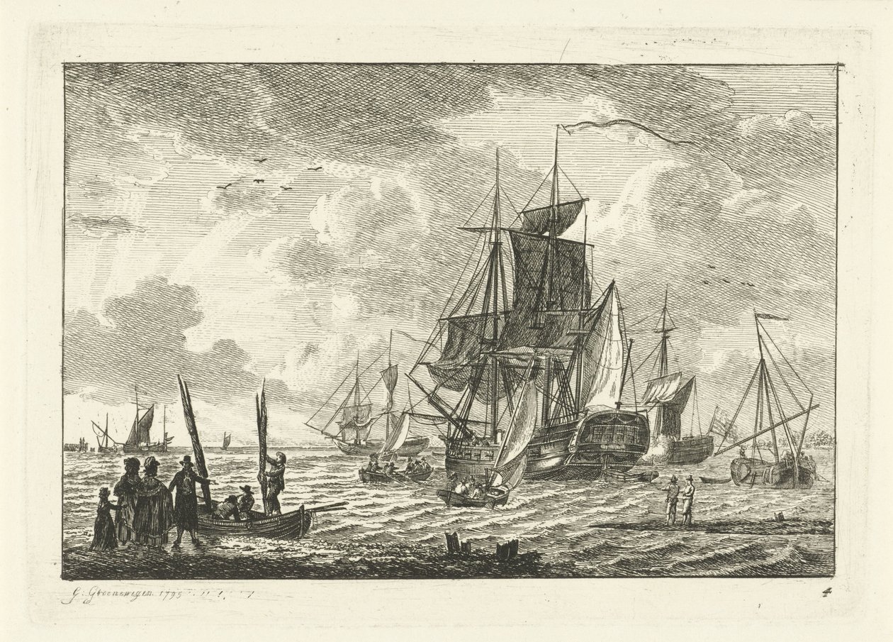 Seascape con varios barcos Varios barcos en el agua (título de la serie) de Gerrit Groenewegen