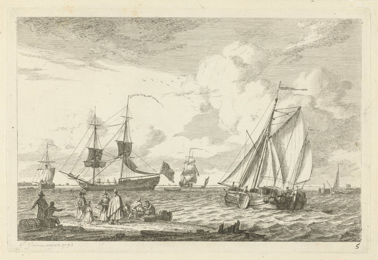 Seascape con varios veleros Varios barcos (título de la serie) de Gerrit Groenewegen