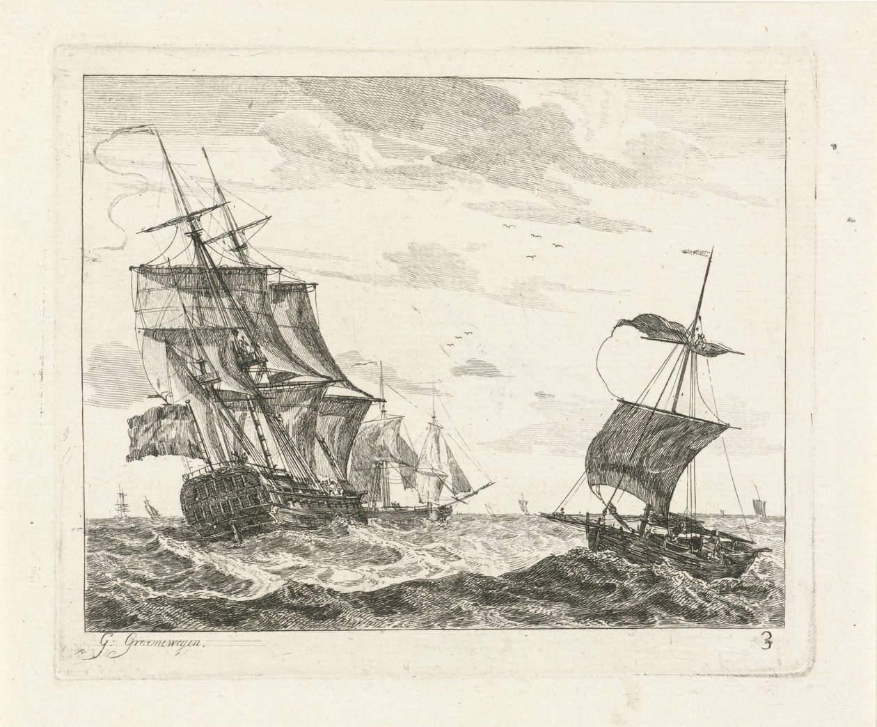 Veleros en mares turbulentos Paisajes marinos con barcos (título de la serie) de Gerrit Groenewegen