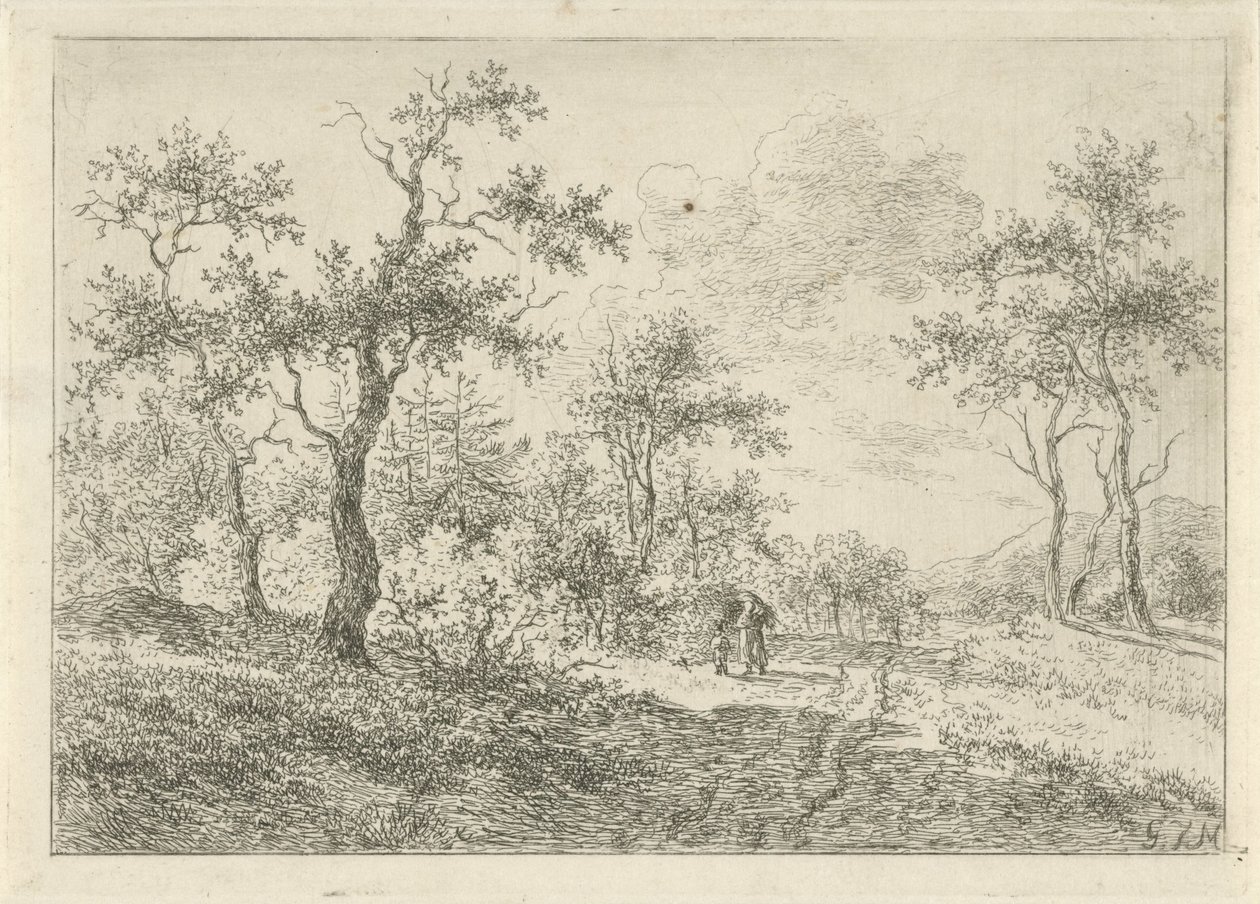 Paisaje boscoso con una mujer y un niño. de Gerrit Jan Michaëlis