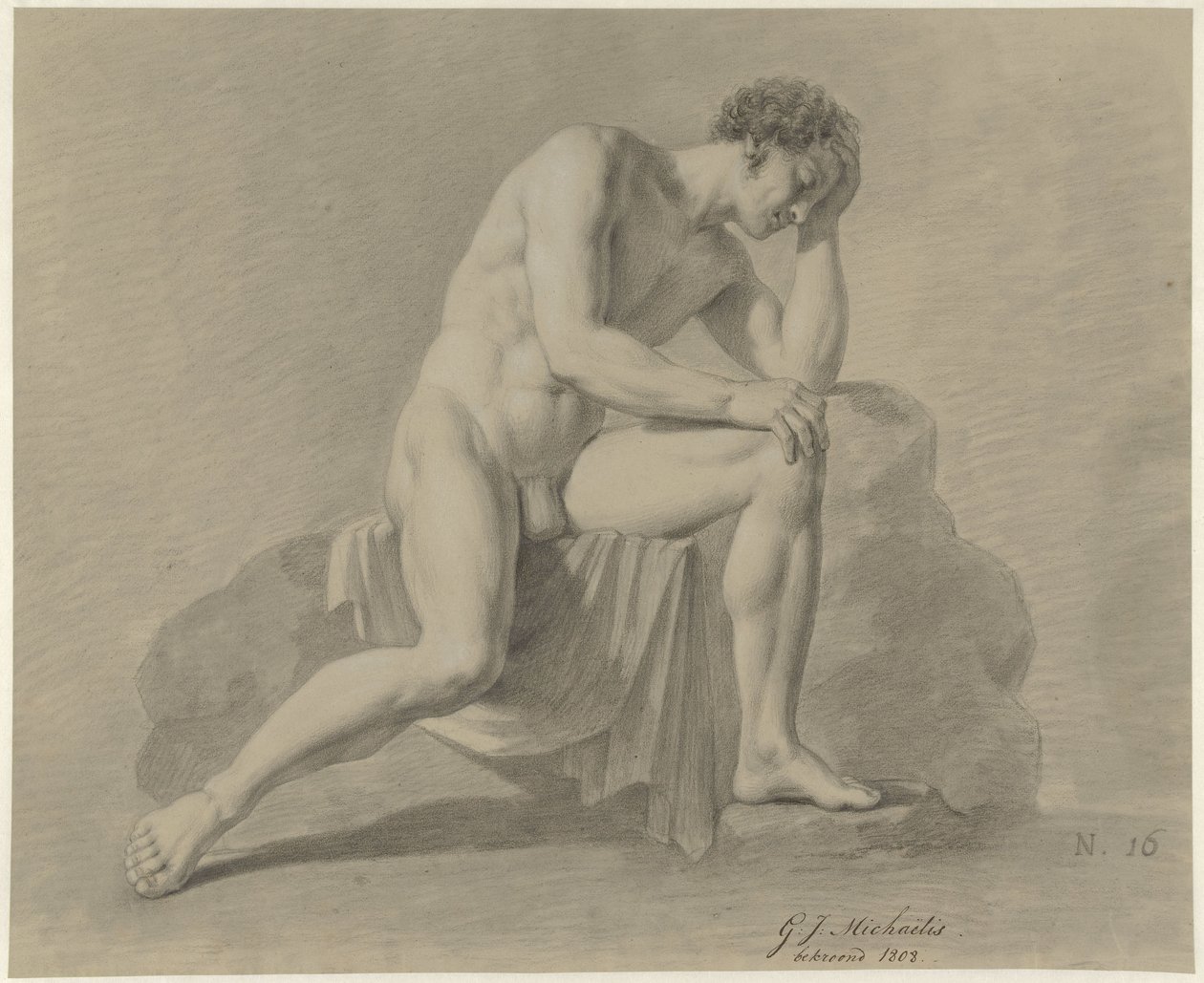 Hombre desnudo sentado, con la cabeza apoyada en el brazo izquierdo de Gerrit Jan Michaëlis
