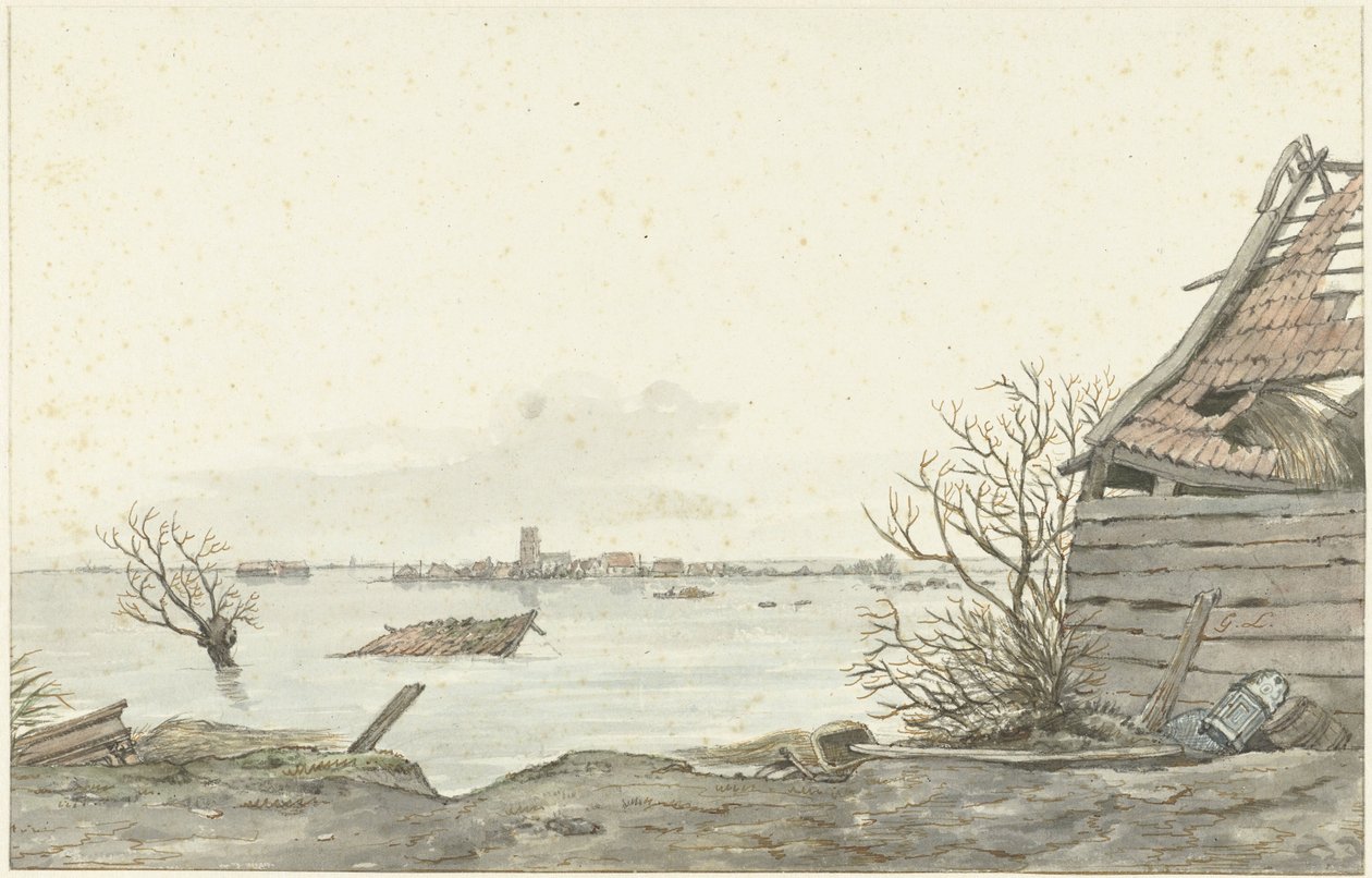 Vista del Ransdorp inundado, febrero de 1825 de Gerrit Lamberts