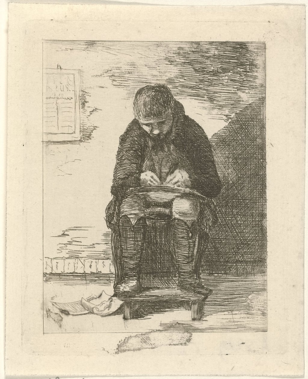 Dibujante en un interior de Gerrit Lamberts