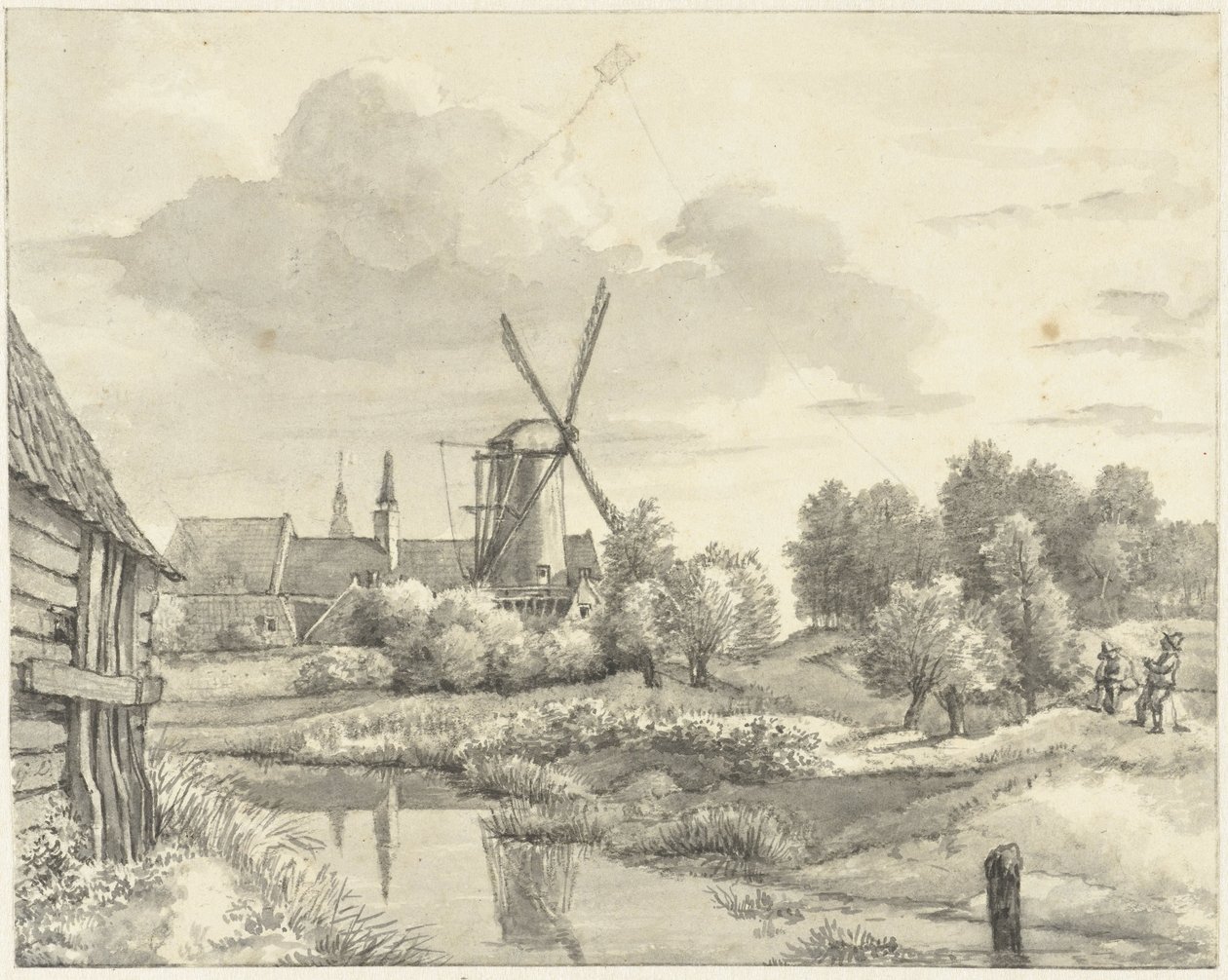 Dos niños con una cometa en Wal van Haarlem de Gerrit Lamberts
