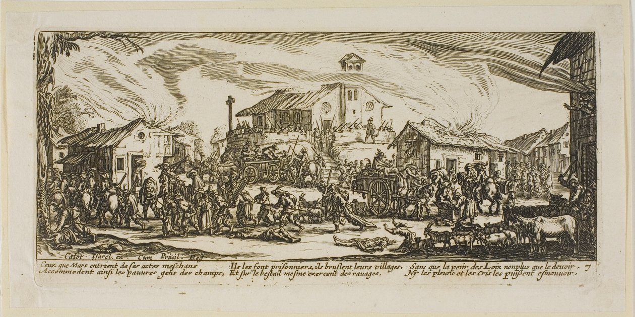 Saqueo e incendio de un pueblo, lámina siete de Las grandes miserias de la guerra de Gerrit Lucasz van Schagen