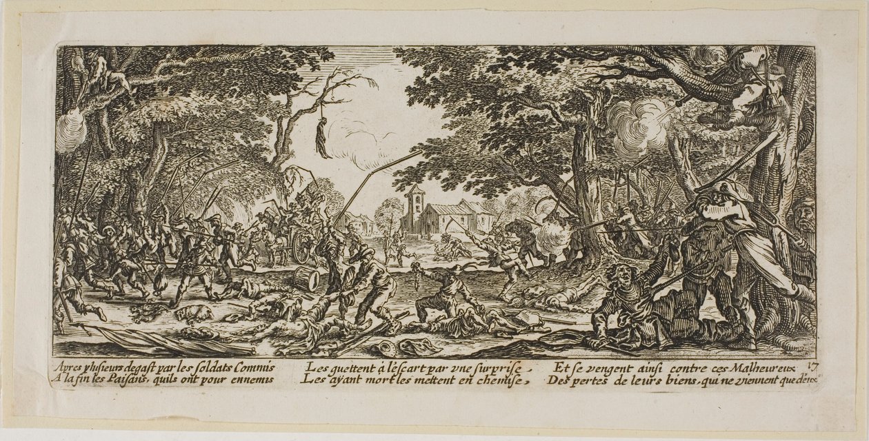 Los campesinos se vengan, lámina diecisiete de Las grandes miserias de la guerra de Gerrit Lucasz van Schagen