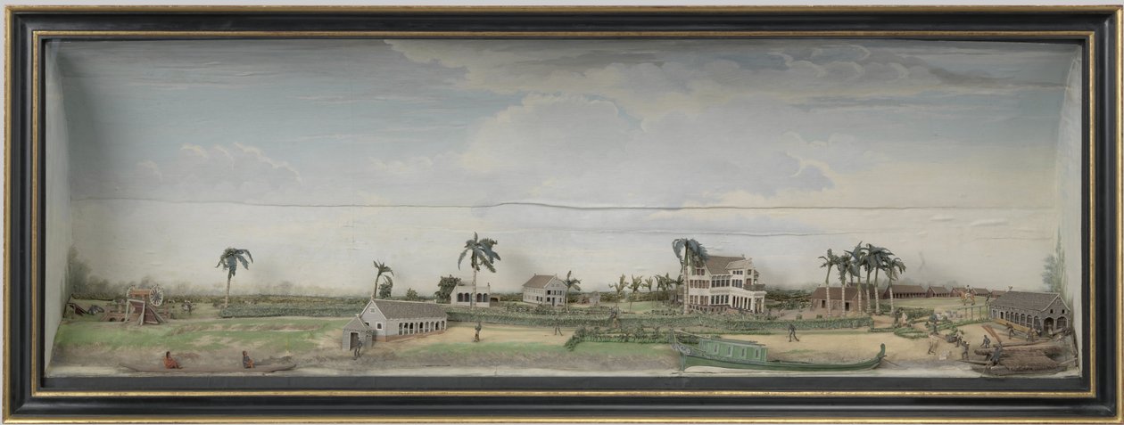 Diorama de la plantación de café y algodón Zeezigt en Surinam, c.1815-21 de Gerrit Schouten