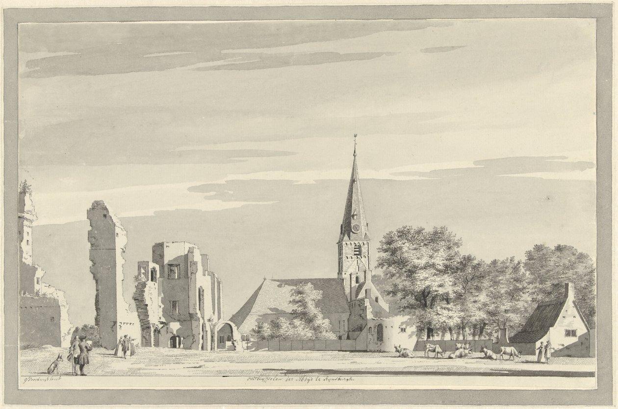 Las ruinas de la abadía de Rijnsburg restos de la Abadía de Rijnsburgh (título sobre el objeto) de Gerrit Toorenburgh
