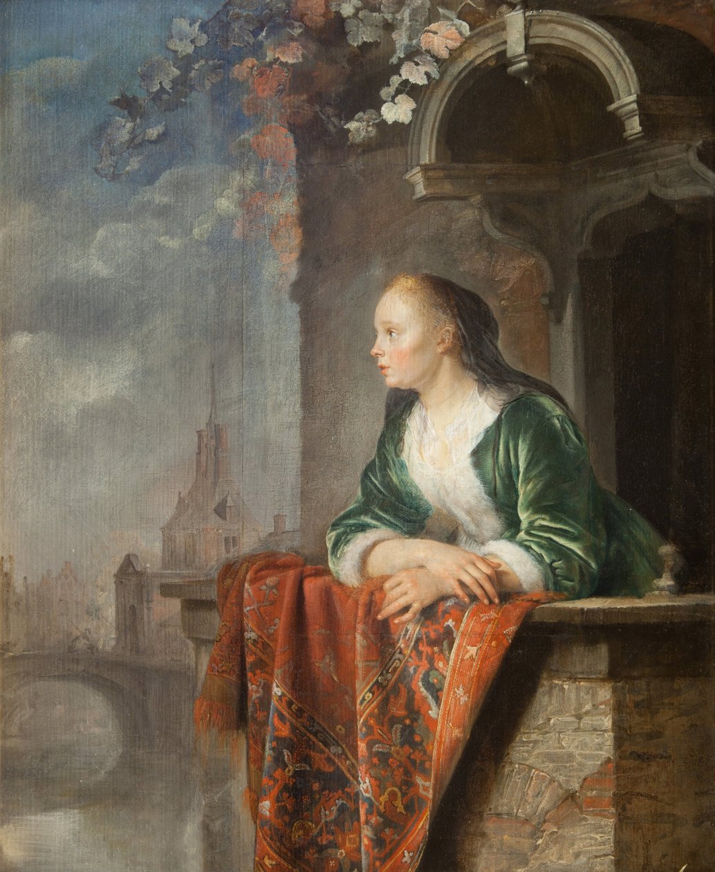 Joven mujer en un balcón (ca. 1665) de Gerrit Dou