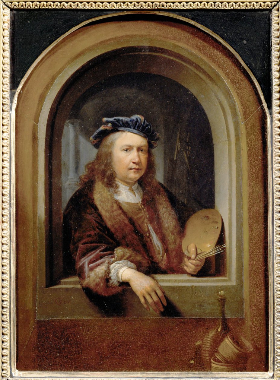 Retrato del artista con paleta de pintor ... de Gerrit or Gerard Dou