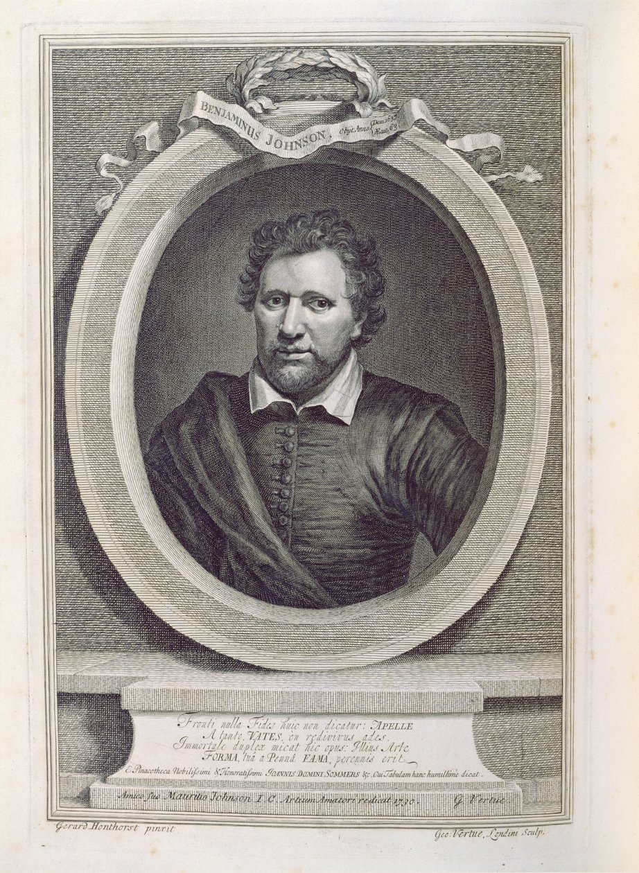 Ben Jonson (1573-1637), grabado por George Vertue, 1730 de Gerrit van Honthorst