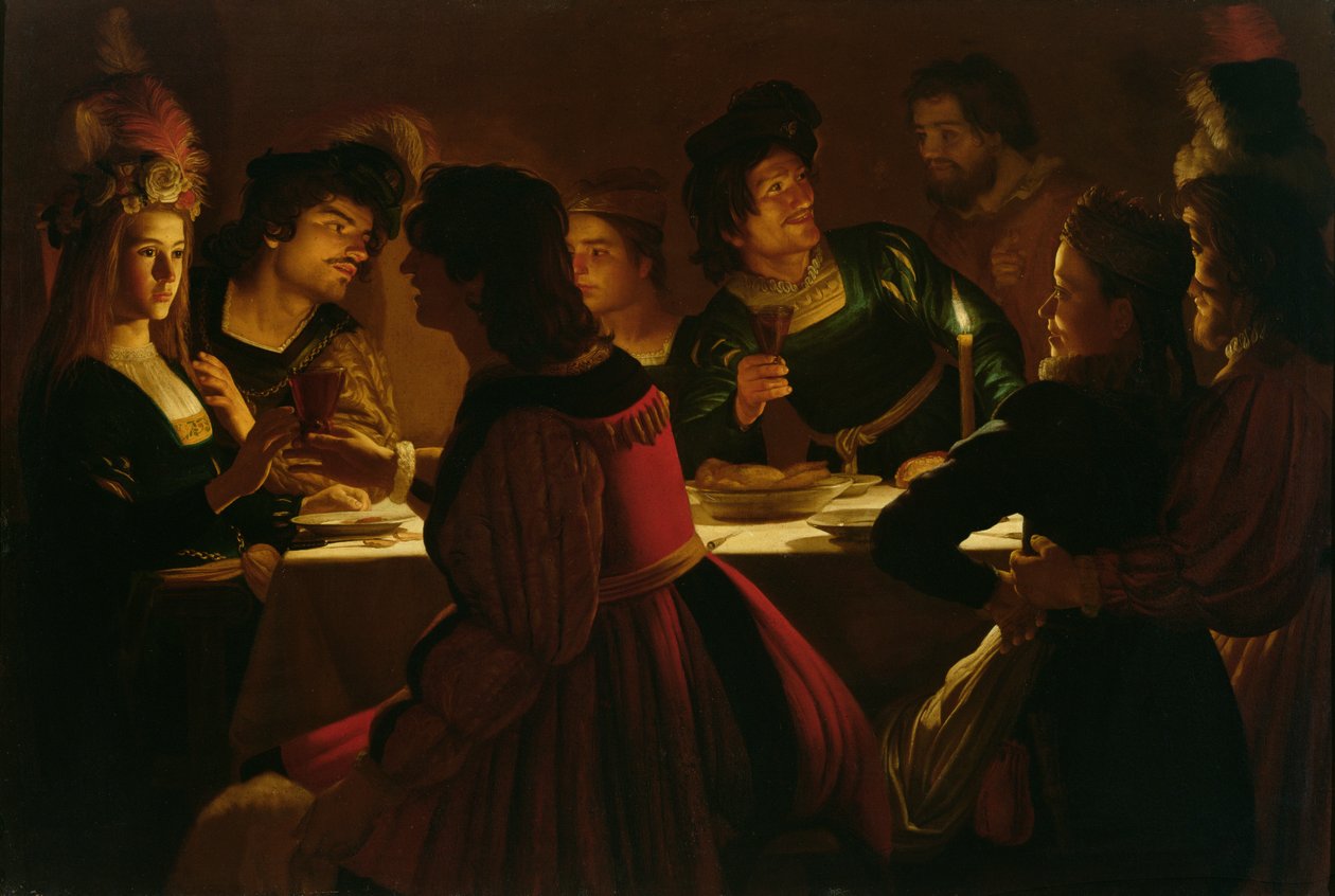 Escena de Banquete con una Pareja Joven Casada de Gerrit van Honthorst