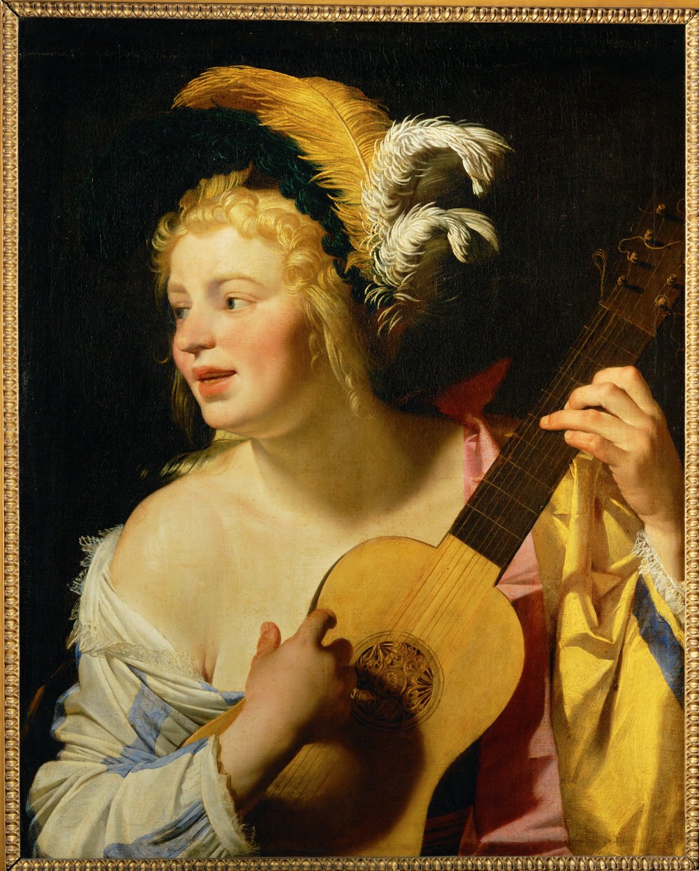 Femme jouant de la guitare - Mujer tocando la guitarra ... de Gerrit van Honthorst