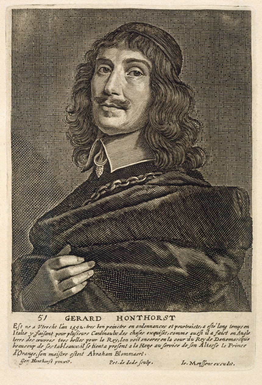 Autorretrato, grabado por Johannes Meyssens (1612-70) de Gerrit van Honthorst