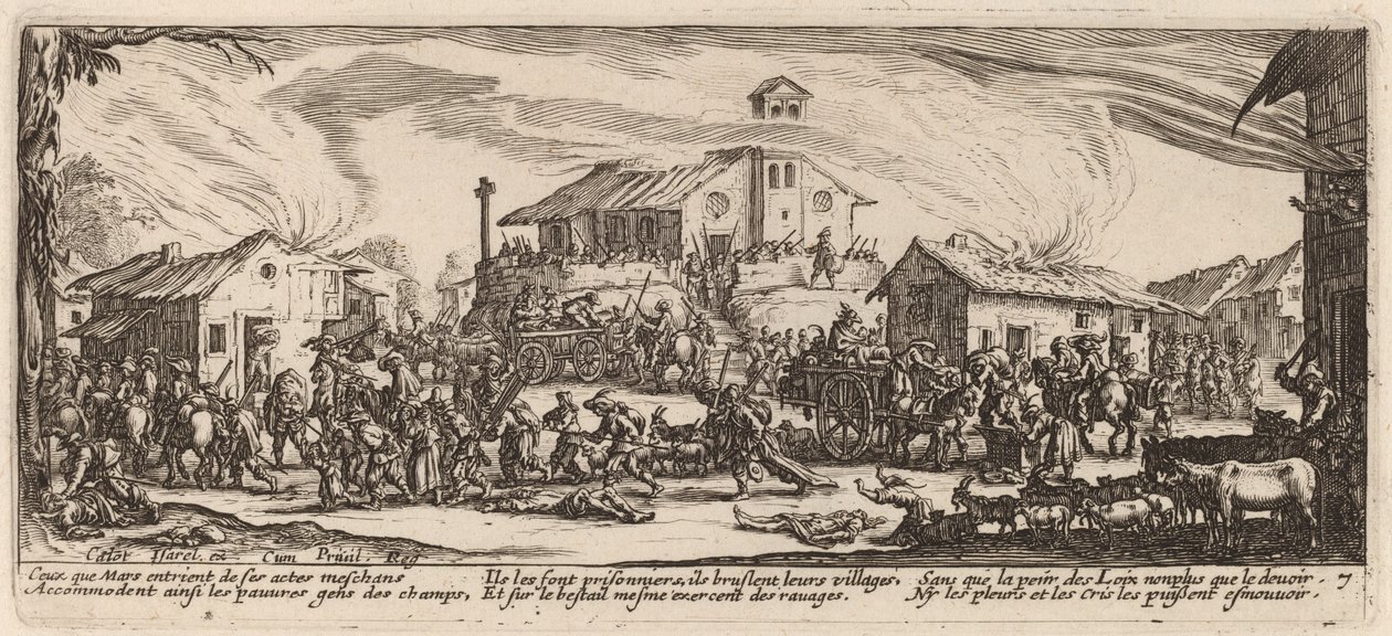 Saqueo e incendio de una aldea de Gerrit van Schagen after Jacques Callot