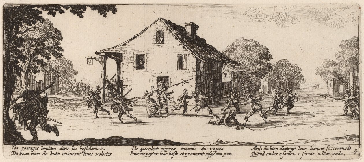 Escena de saqueo de Gerrit van Schagen after Jacques Callot