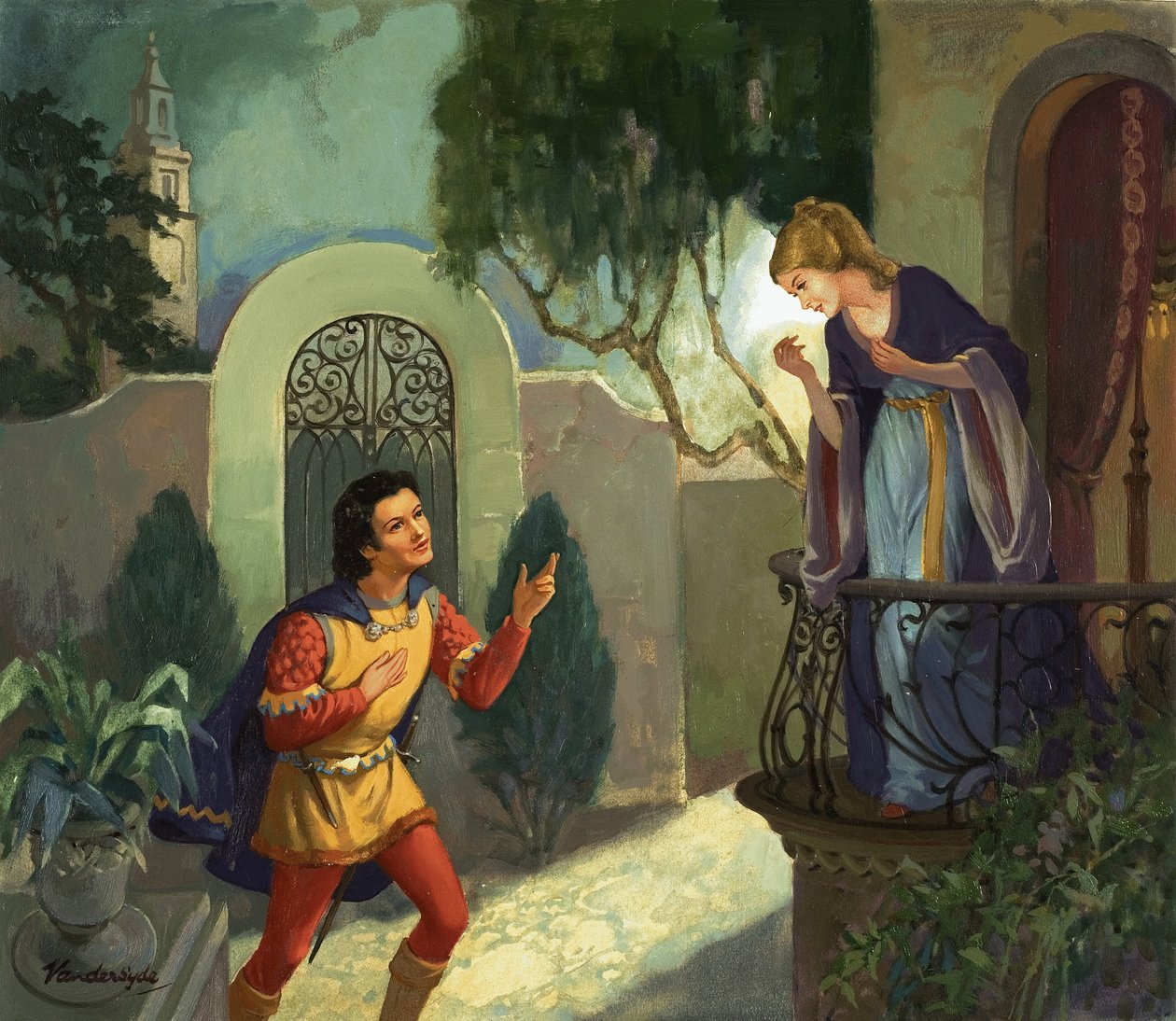 Escena de balcón no identificada, posiblemente Romeo y Julieta de Gerritt Vandersyde