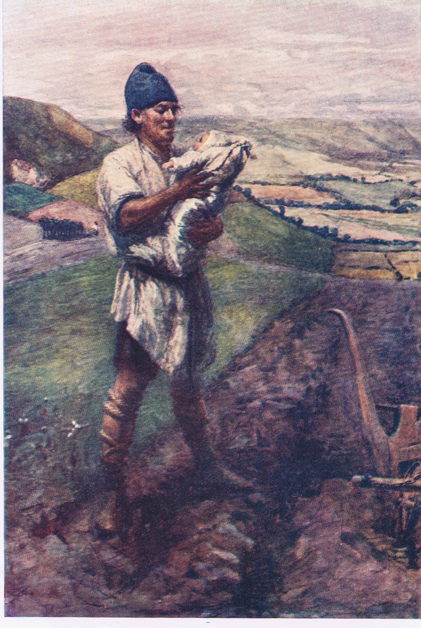 "En un surco del campo te encontró el labrador", Cuentos de la Reina de las Hadas publicados por George Harrap and Company. de Gertrude E. Demain (after) Hammond