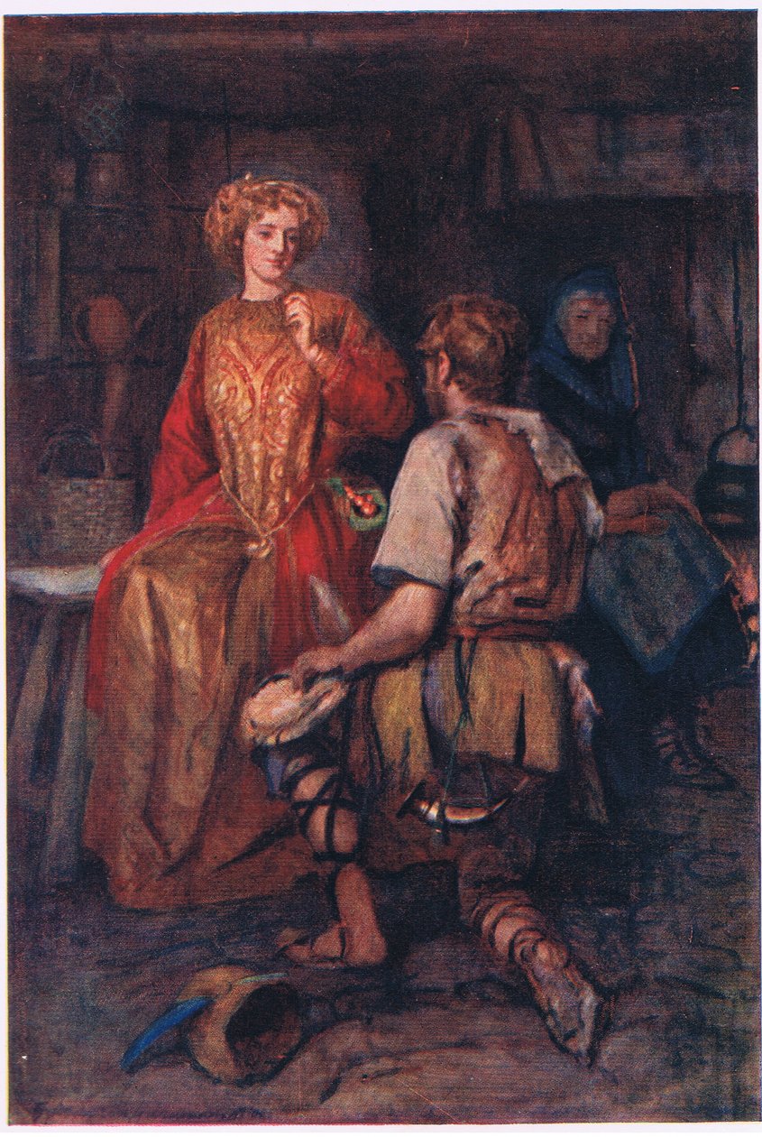 "A menudo traía del bosque animales salvajes, cuyos costados sonreían de rojo", Cuentos de la Reina de las Hadas publicados por George Harrap and Company. de Gertrude E. Demain (after) Hammond