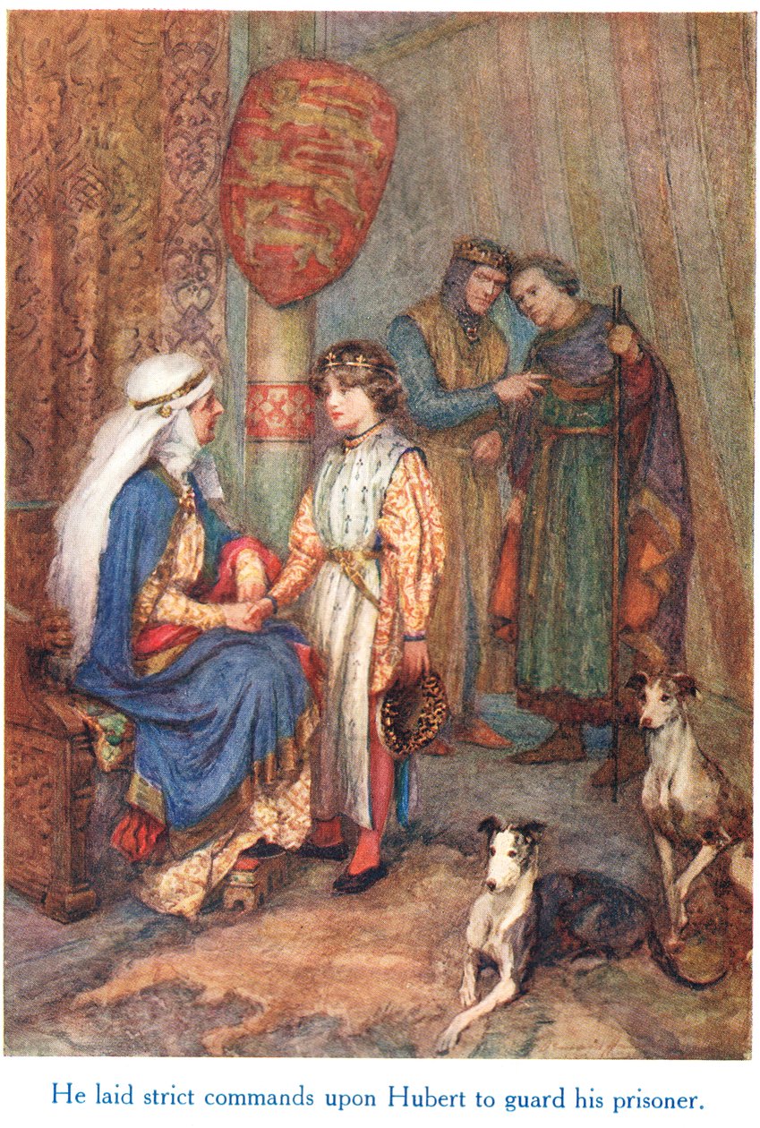 Le dio órdenes estrictas a Hubert para que custodiara a su prisionero", ilustración de "Shakespeare