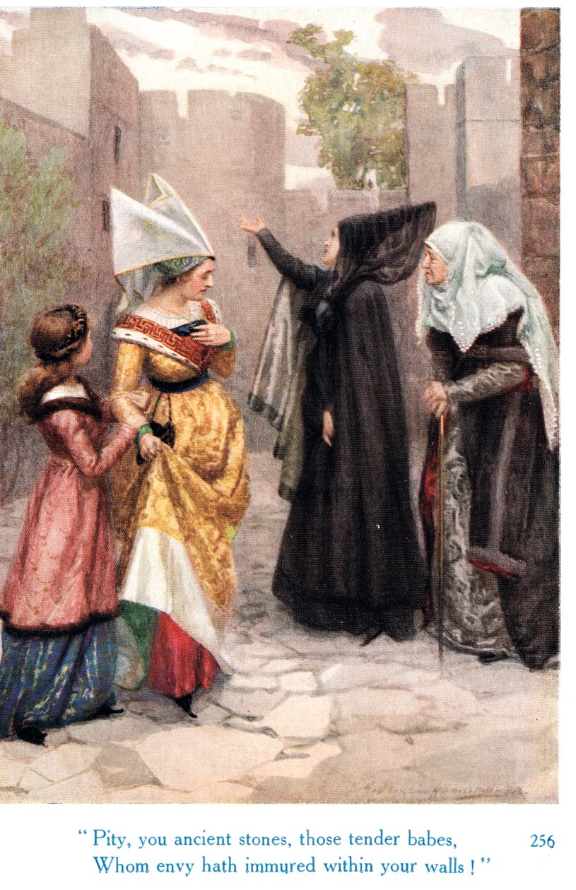 Lástima, piedras antiguas, de esos tiernos niños a los que la envidia ha encerrado entre sus muros", ilustración de "Shakespeare