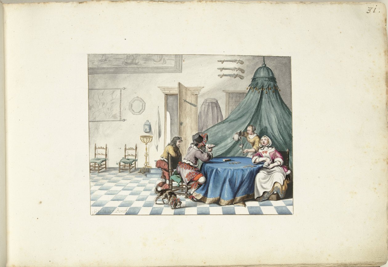 Jugadores de cartas en un interior. de Gesina ter Borch (signed by artist)