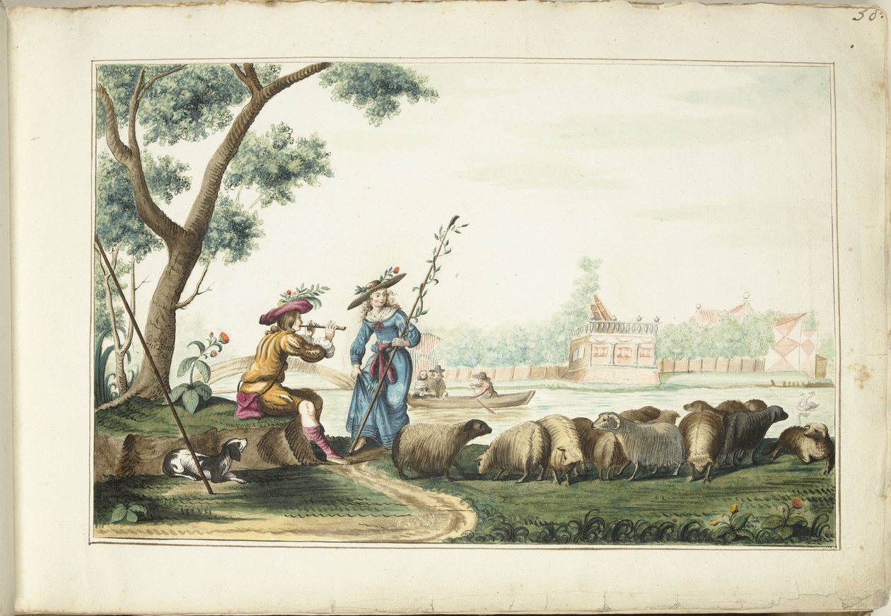 Rendimiento pastoral por un río de Gesina ter Borch (signed by artist)
