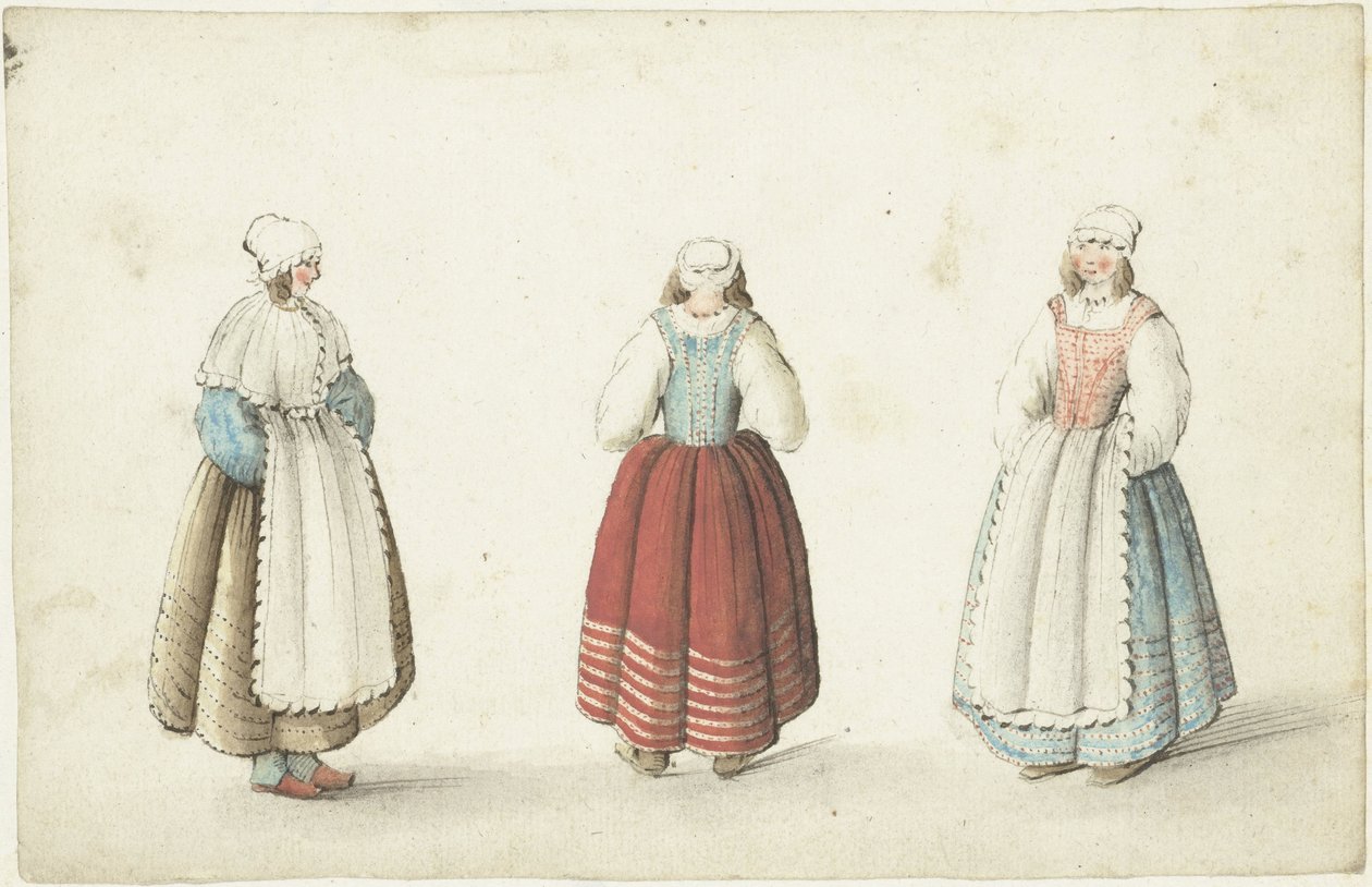 Tres mujeres de pie de Gesina ter Borch