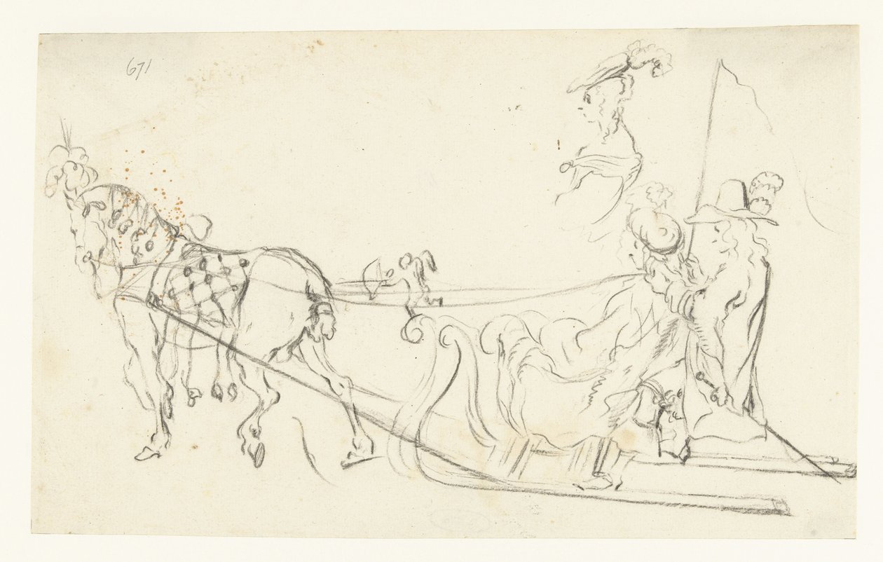 Pareja en un trineo tirado por caballos de Gesina ter Borch