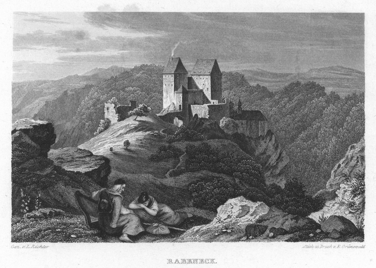 Castillo Rabeneck en el álbum de la Suiza Francona. Nueve grabados en acero. 1840 de Gez. v. Adrian Ludwig Richter