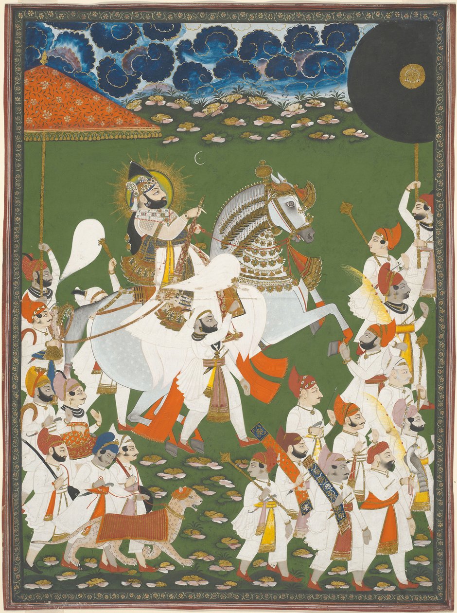 Maharana Bhim Singh en procesión, c.1820 (acuarela opaca y oro sobre papel) de Ghasi Ghasi